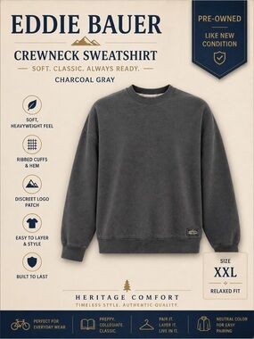 Eddie Bauer Men's Charcoal Gray Crewneck Sweatshirt